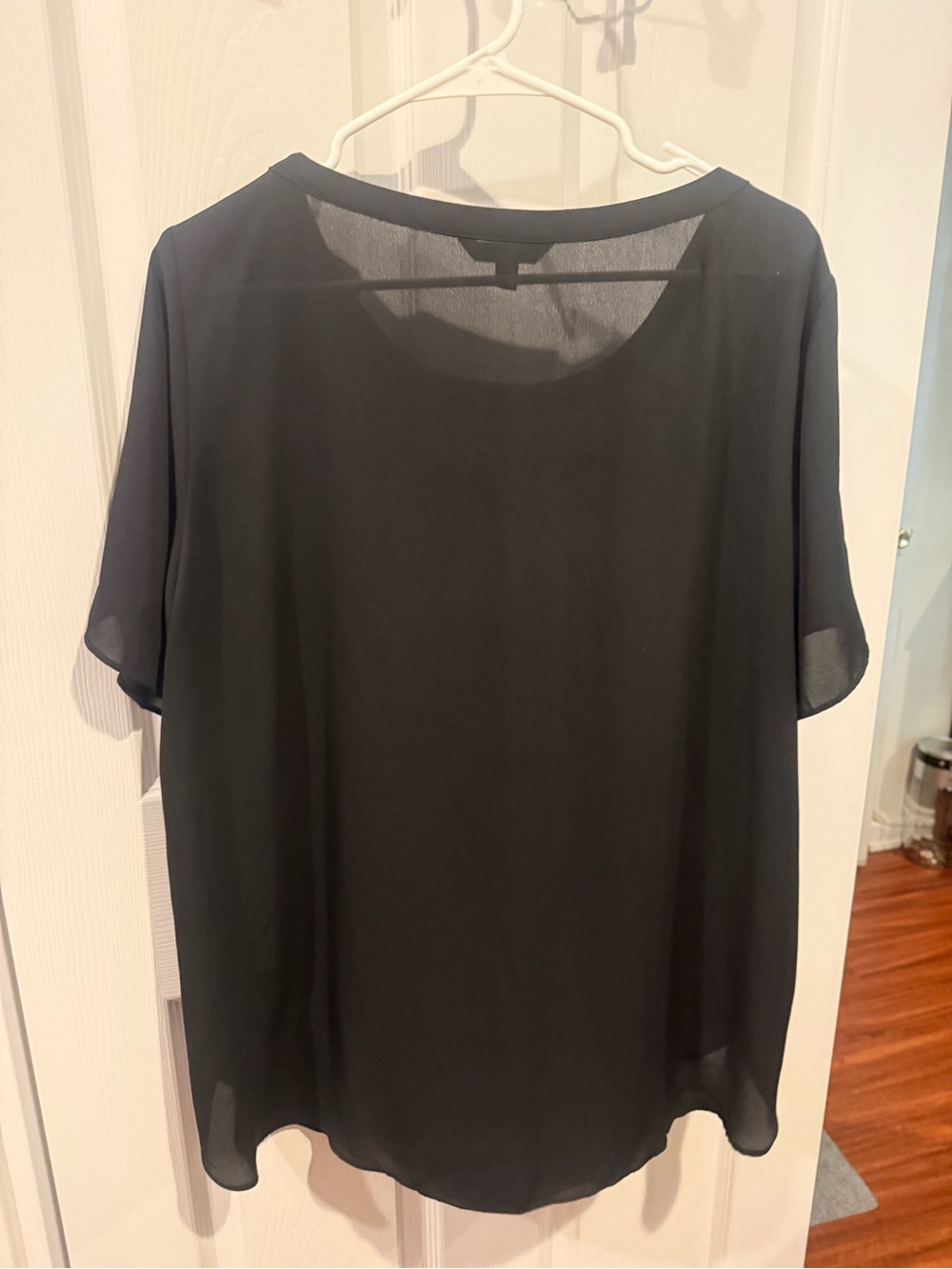 Banana Republic Black Sheer Overlay Blouse XL Short Sleeve Career Top
